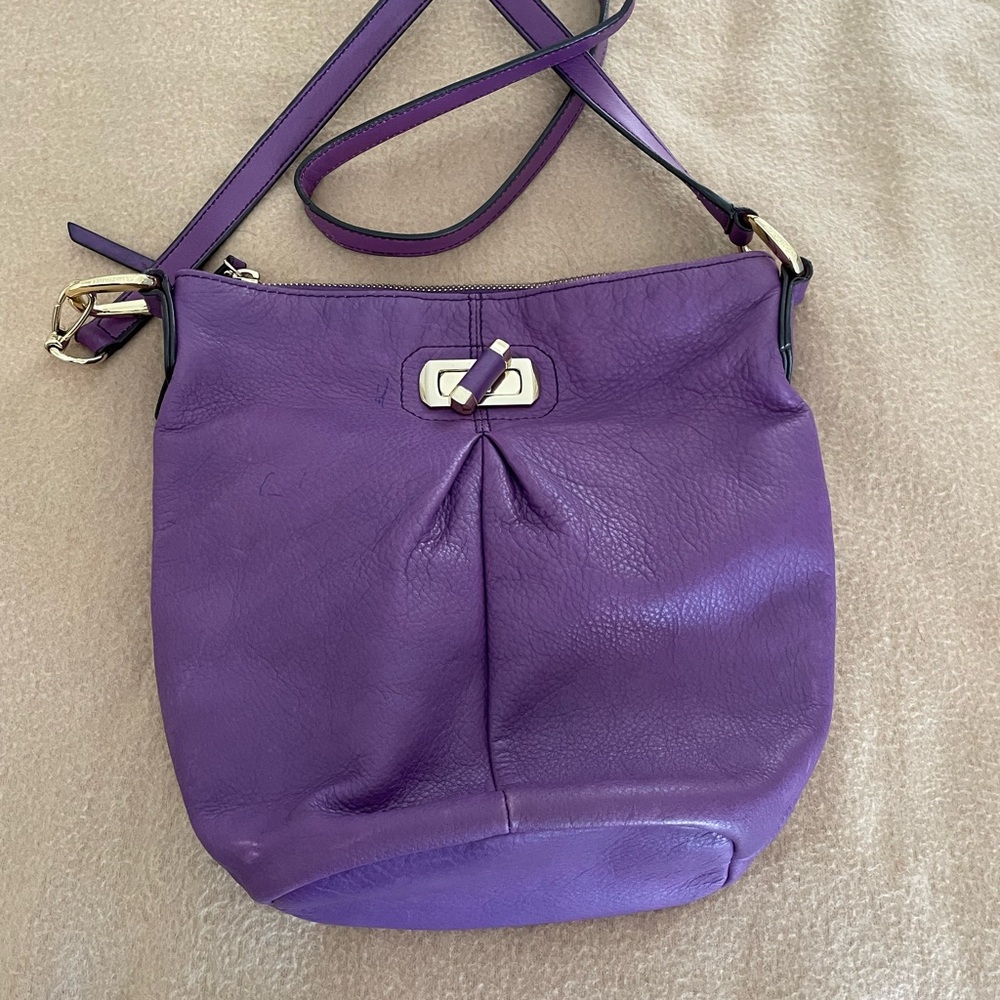B.Makowsky Purple Crossbody Leather Bag Fashion